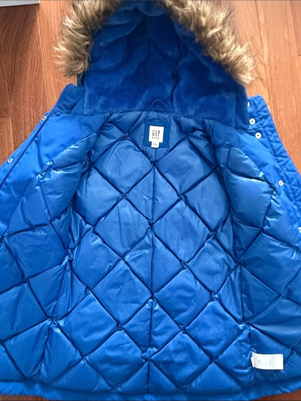GAP Royal Blue Kids Puffer Parka with Faux-Fur Trimmed Hood